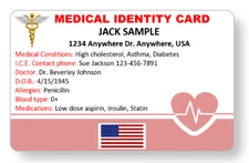 Medical identity card customized and printed in full color with your information