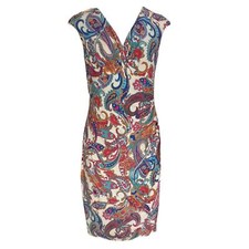 Lauren Ralph Lauren Paisley Faux Wrap V Neck Ruched Side Flattering Dress Size 6