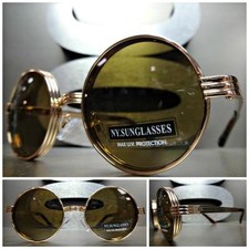 Men's or Women CLASSIC VINTAGE LENNON Style SUN GLASSES Round Gold Fashion Frame