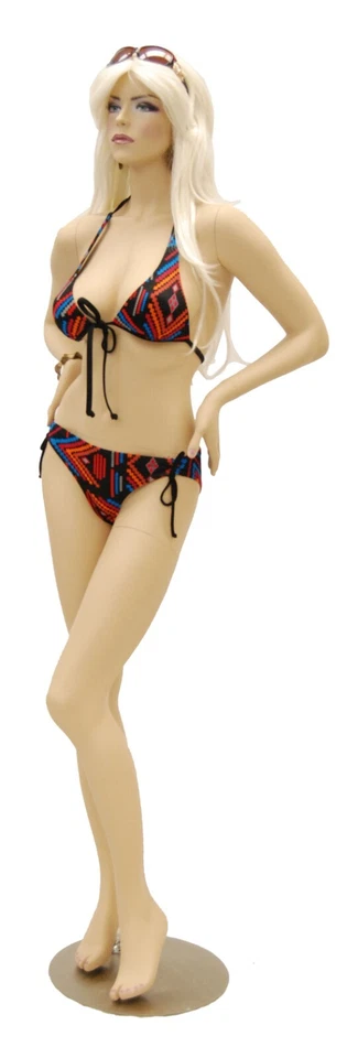 Maniquí de moda realista de fibra de vidrio con base y peluca para mujer adulta Foto 3 de 4