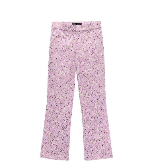 NWOT ZARA PRINTED MINI FLARE TROUSERS PANT HIGH WAISTED LILAC