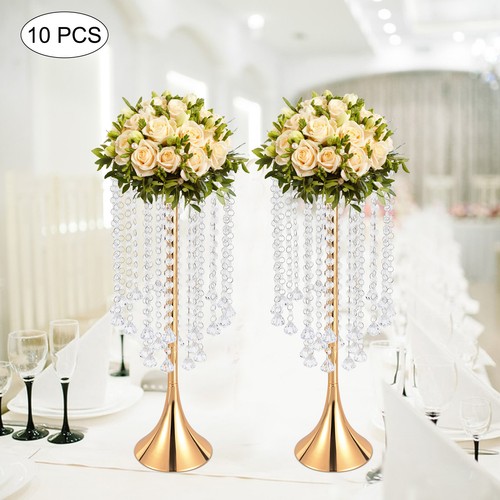 10pcs Crystal Flower Vases Golden Flower Stand Wedding Table Centerpieces Decor - Picture 22 of 23