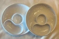 Set of 2 Majolica All White Artichoke Divided Ceramic 8" Plates 