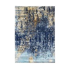 6'1" x 8'10" Demin Blue Wool and Silk Zoroastrian Knot Hand Knotted Rug R84990