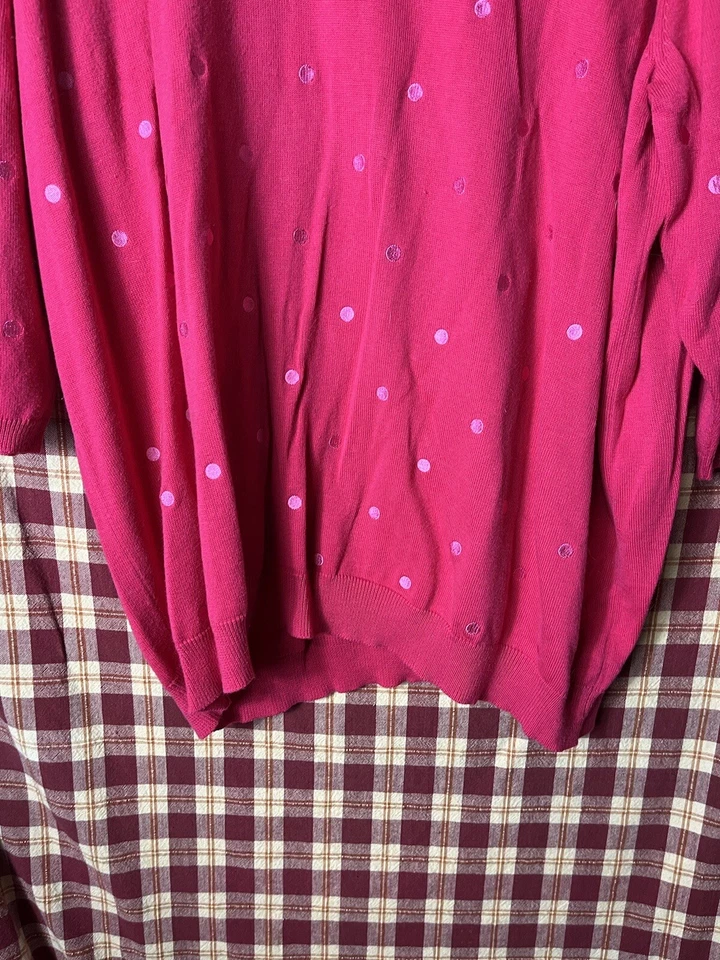 Quacker Factory Polka Dot Duet Sweater with Woven Collar Size 3XL Pink - Image 2 of 4