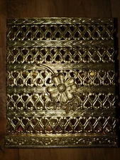 VTG HOLLYWOOD REGENCY FILIGREE GOLD METAL SQUARE TISSUE BOX COVER HOLDER DOGWOOD