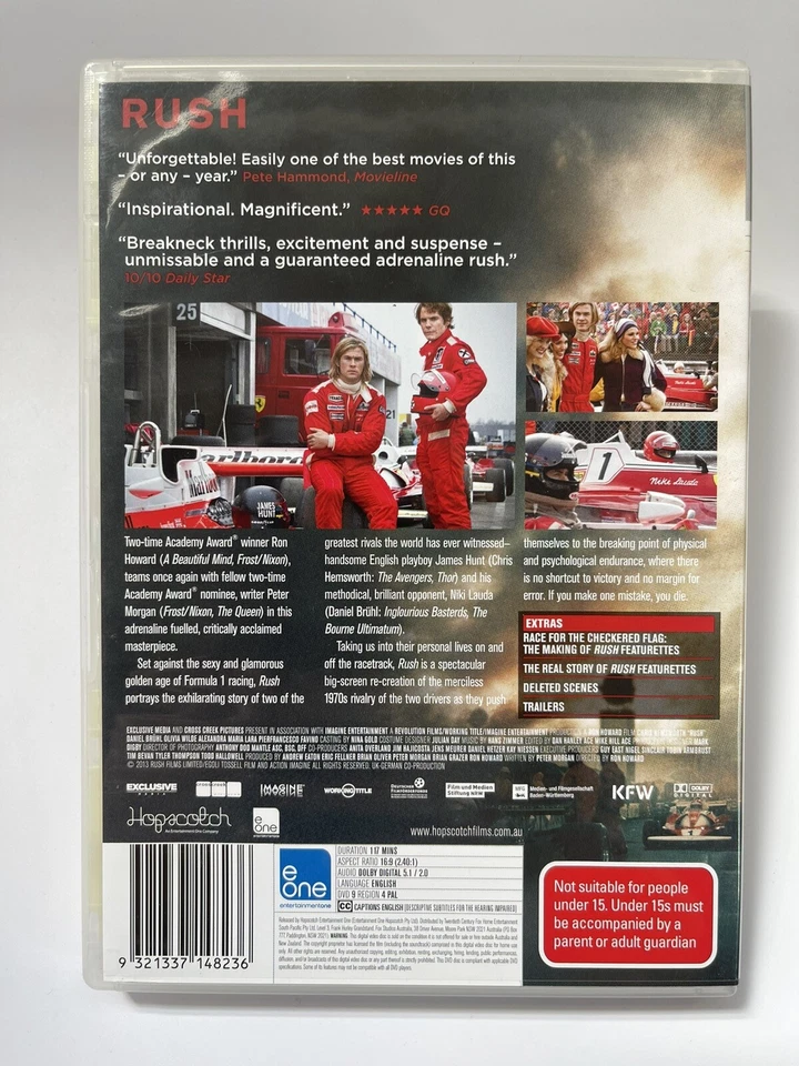 Película en DVD Rush 2013 película de acción en vivo Chris Hemsworth Daniel Bruhl Foto 3 de 4
