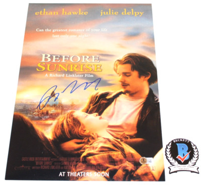 DIRECTOR RICHARD LINKLATER SIGNED BEFORE SUNRISE 12x18 MOVIE POSTER BECKETT BAS