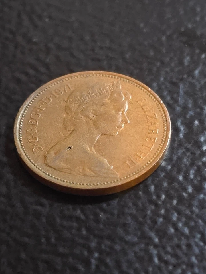 Moneda de 2 peniques británica Isabel II de 1971 rara BN Foto 3 de 4
