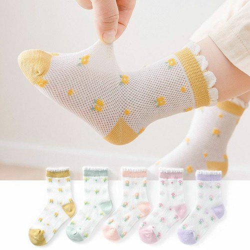 5 Pairs 1 - 12 Years Children's Socks Baby Boy Girl Cotton Mesh Breathable Wear - Picture 2 of 29