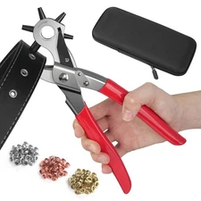 2 in 1 Leather Hole Punch Eyelet Tool Kit 3/16" 4.5mm Revolving Hole Puncher ...