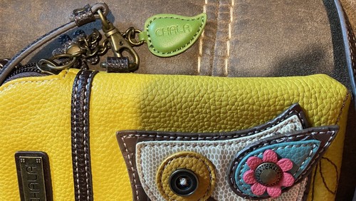 Chala Crossbody Purse Gold Pebble Leather Owl Leather Embellishment Hang Tag New - Picture 5 of 13