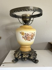 Vintage Hurricane Gone With The Wind Electric Lamp Brown Yellow Daisies BaseOnly
