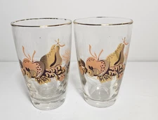 2Pc Set Vintage Libby George Briard Forbidden Fruit Tumbler Glasses W/ Gold Tone