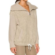 VARLEY Rogers 1/4 Zip Cowl Neck Sherpa Knit Sweater-Beige size xs