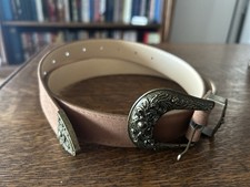 Vintage Western Style Genuine Leather Belt Silver-tone Buckle and Conchos 36