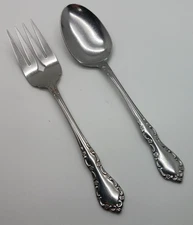 Oneida Distinction Deluxe Stainless Mansion Hall  Set Serving Spoon + Meat Fork