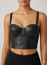 Charmian Black Faux Leather Corset Bustier Gothic Clubwear Top M