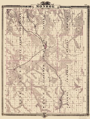 Historic County Map - Monroe County Iowa - Shober 1875 - Vintage Wall Art