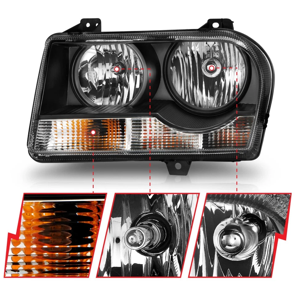 Anzo 121544 Headlight For 2005-2010 Chrysler 300 Left and Right Black Housing - Image 3 of 4