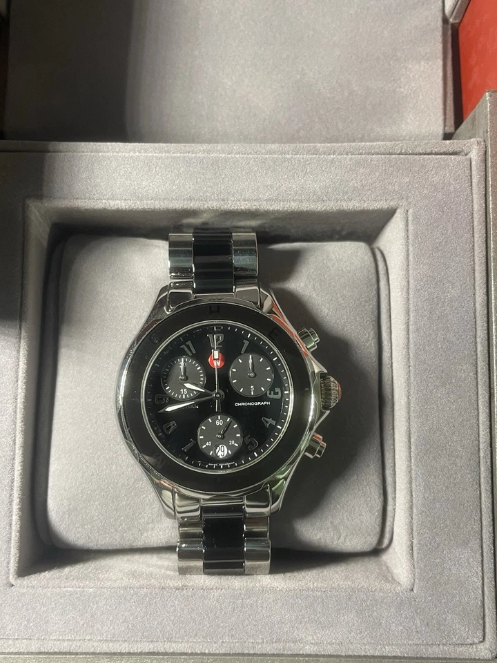 Reloj Michele Tahitian Jelly Bean Cronógrafo Esfera Negra Nuevo Foto 2 de 4