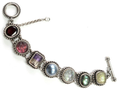 Vintage Stephen Dweck Natural Gemstone Sterling Silver Toggle Bracelet