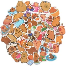 100pcs Capybara Stickers Cute Brown Waterproof Cartoon Brown-100psc 