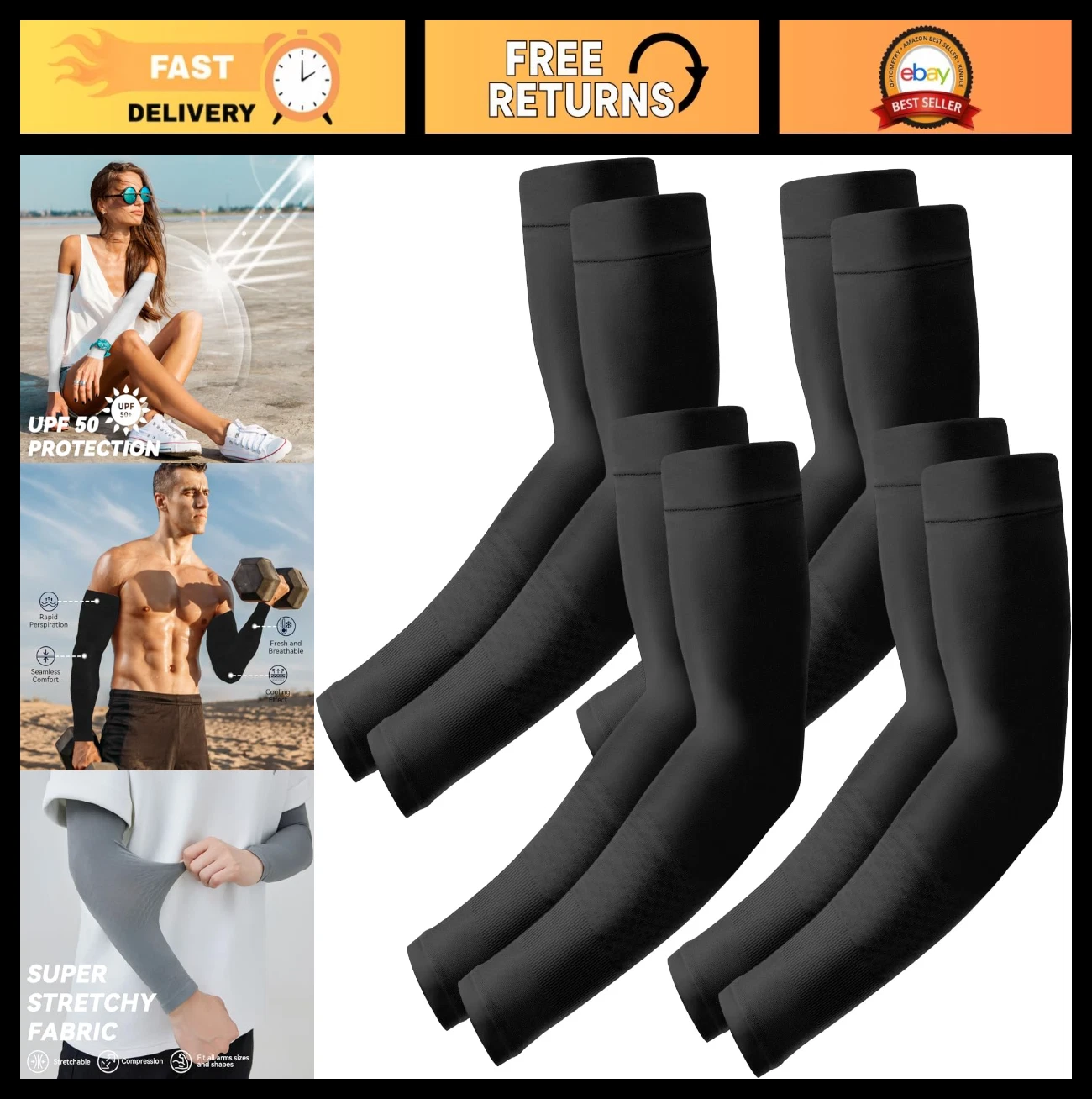 UV Protection Arm Sleeves for Men & Women, Thumb Hole, Sports Warmers for Volley