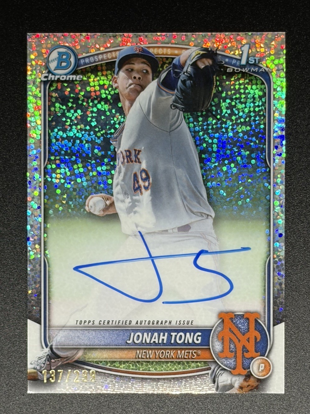 2025 BOWMAN CHROME JONAH TONG 1ST AUTO SPECKLE REFRACTOR /299 NEW YORK METS