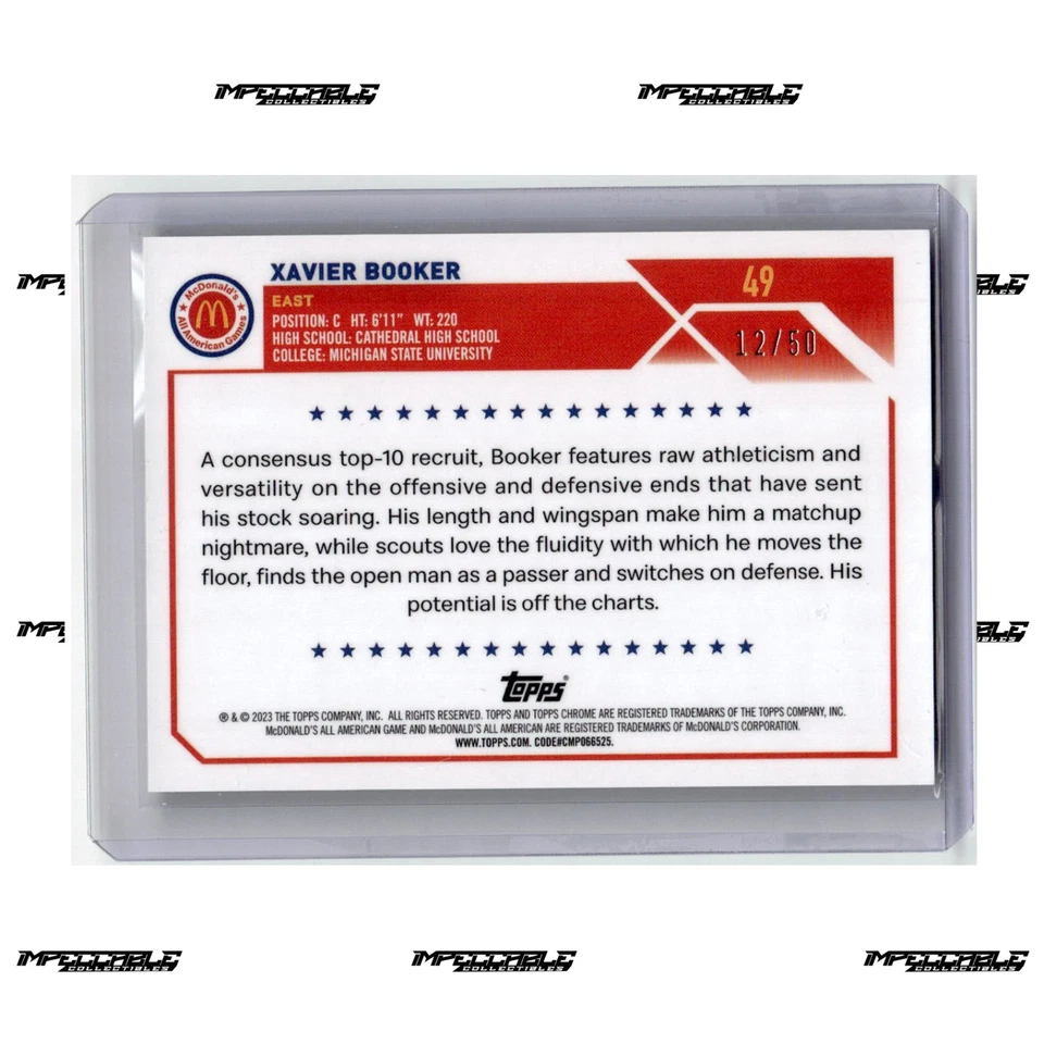 2023 Topps McDonald's A/A - Gold Raywave #49 Xavier Booker Rookie /50 - Image 2 of 2