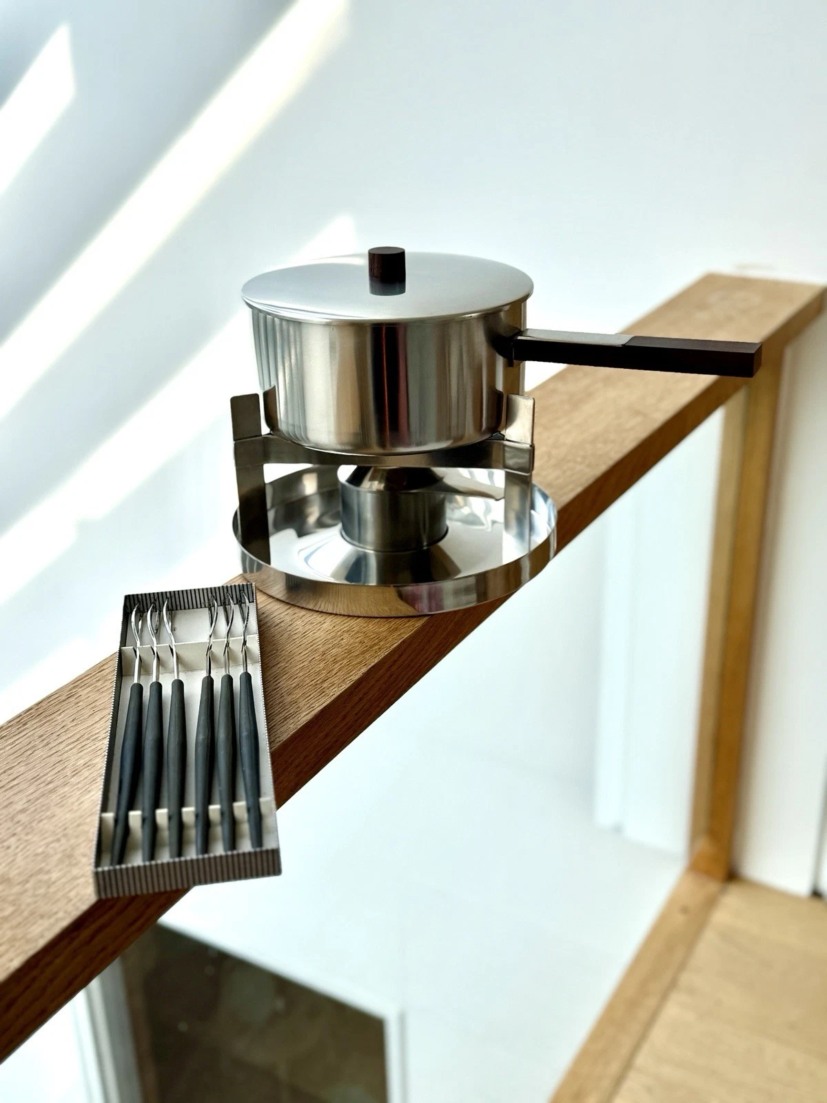 Danish Stainless Steel Fondue Set by Peter Holmblad for Stelton, new & unused
Opens in a new window