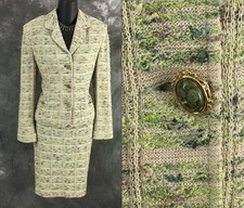 BEAUTIFUL St John couture knit green multi jacket skirt suit size 4 6