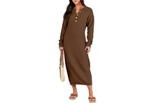 Anrabess Long Sleeve Knit Sweater Midi Dress Size Large Brown Lagenlook Modest