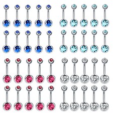 10Pcs Stainless Steel Belly Button Piercings Navel Earrings Gemed Goth Belly Rin