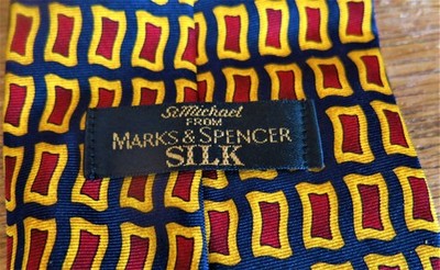 St Michael from Marks & Spencer 100% Silk Tie Necktie Red Yellow Navy 4  Wide