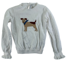 JANIE AND JACK SWEATER girls 7 ivory dog intarsia ruffle cuff knit