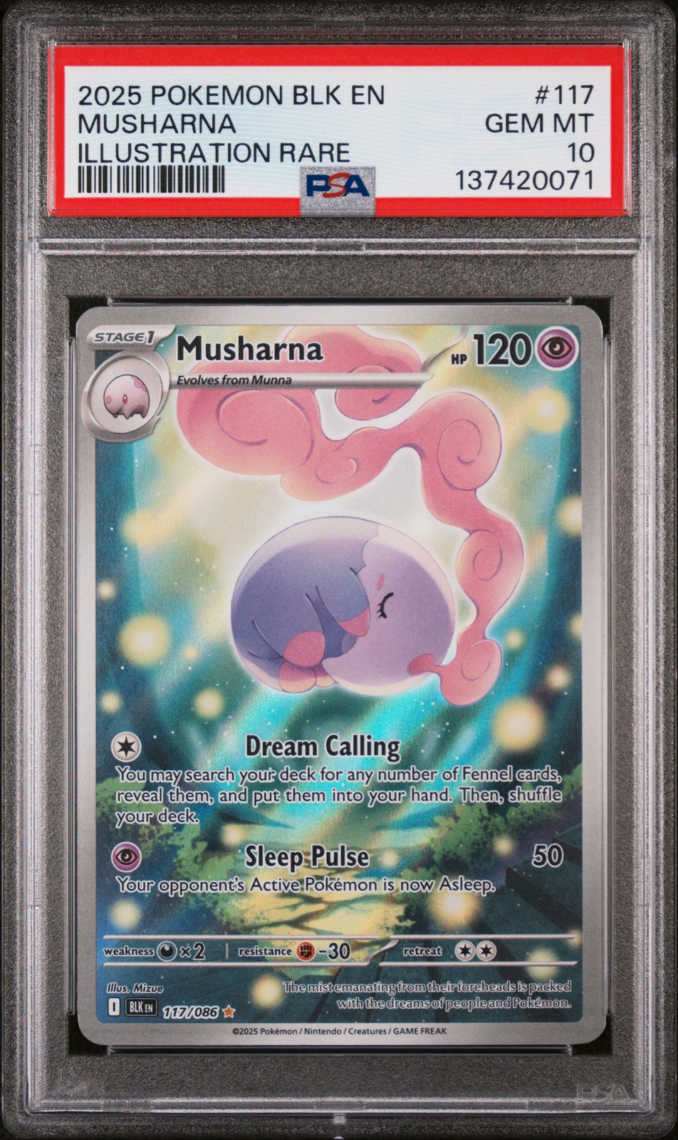 2025 POKEMON BLK EN-BLACK BOLT ILLUSTRATION RARE #117 MUSHARNA PSA 10