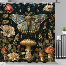 Boho Style Shower Curtain Star Flower Butterfly Rustic Decor with Hooks