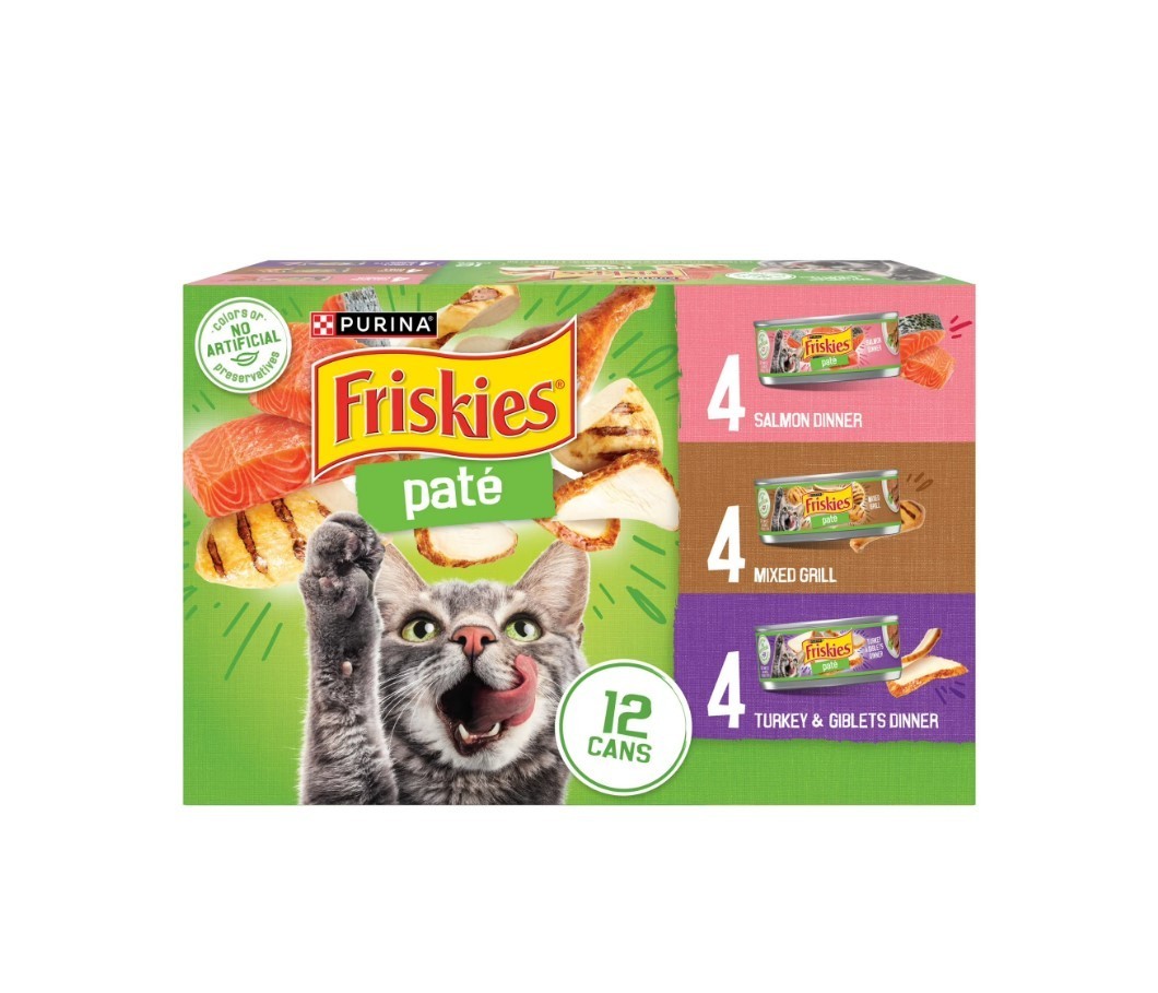 Purina Friskies Pate Wet Cat Food, Salmon, Turkey & Mixed Grill Flavors, 5.5 oz
