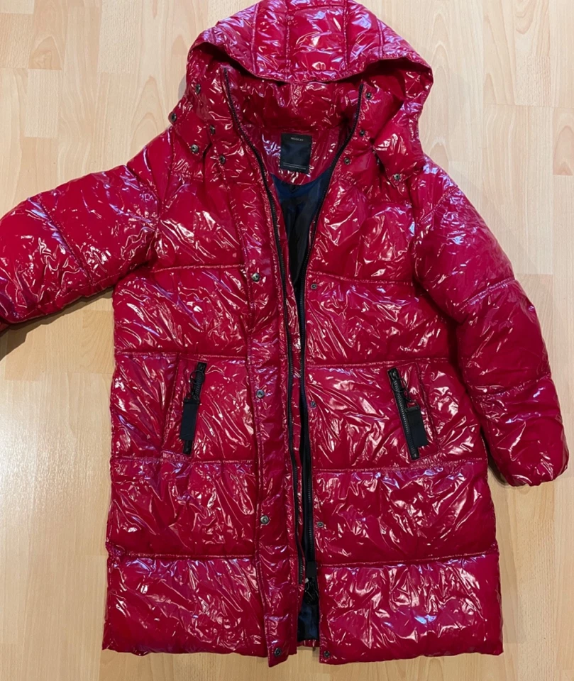 C&A Yessica Steppmantel Lack Rot wattiert Größe 48 Wintermantel Kapuze - Bild 2 von 4