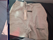 Essentials Fear of God Men's Gray Cotton Fleece Sweat Shorts Drawstring Logo