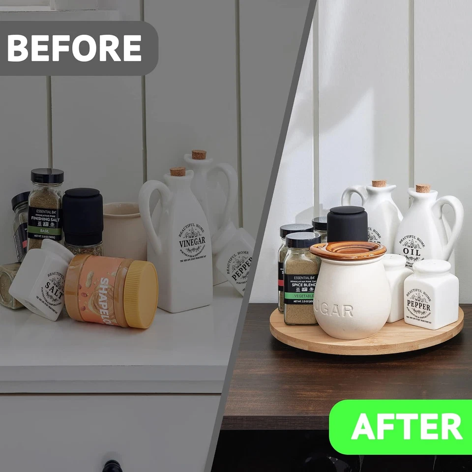 Tocadiscos organizador Lazy Susan de bambú de 10 pulgadas para gabinete de cocina mesa refrigerador Foto 3 de 4