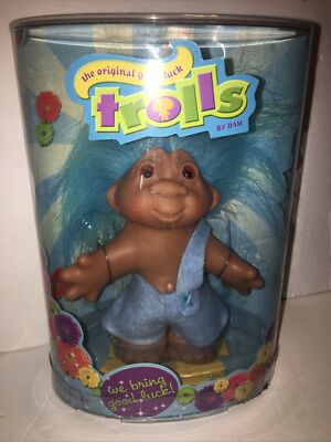 DAM Troll Doll w/ Blue Hair, Original Good Luck Trolls, 2005 Jakks
