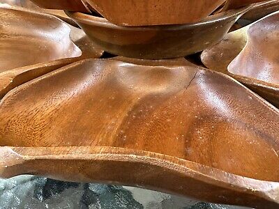 Vintage Monkey Pod Wood Lotus Flower Lazy Susan Hand Carved Vintage Monkey Pod Wood Lotus Flower Lazy Susan Hand Carved