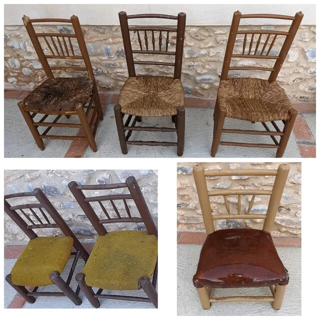 Lote chollo 6 sillas antiguas Siglo XIX muy bien conservadas tapizadas marrón