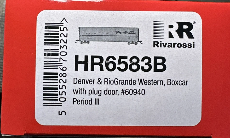 Rivarossi HO Scale RTR HR6583B Plug Door Boxcar D&RGW #60940 Period III NIB! - Image 2 of 4
