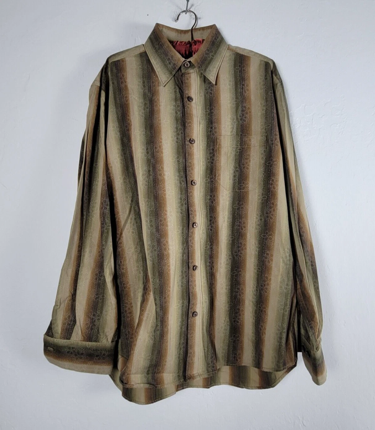 Tommy Bahama Shirt Mens Medium Floral Striped Brown Button Down Hawaiian Casual