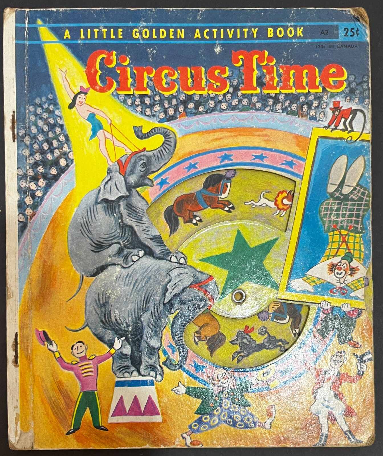 Antique Circus Time 1955 Little Golden Activity Book w Spinning Wheel #A2 Conger