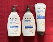 Lot of 3 AVEENO Skin Relief Moisturizing Frag- Free Lotions:  2x 12 Oz + 1x 8 Oz