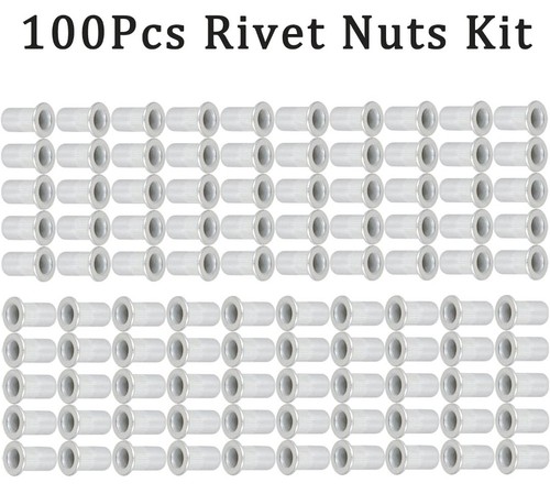 findmall 100Pcs Rivet Nuts Kit 10-24 UNC Aluminum Flat Head Threaded Rivet Nut